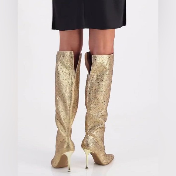 INC Elegant Gold Women's Knee-High Boots - Picture 2 of 8